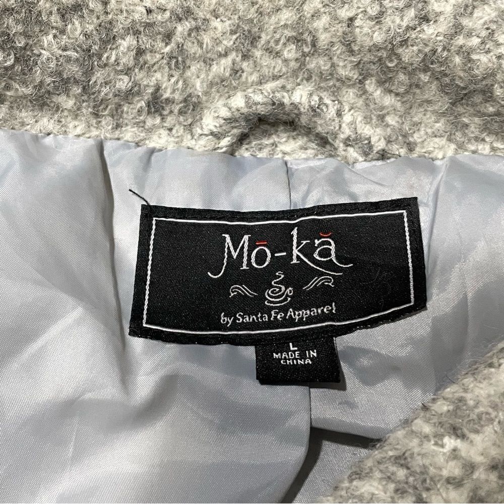 Mo-Ka Wool Wrap Belted Shawl Funnel Neck Draped Cropped Trench Coat Women’s L - Picture 6 of 8